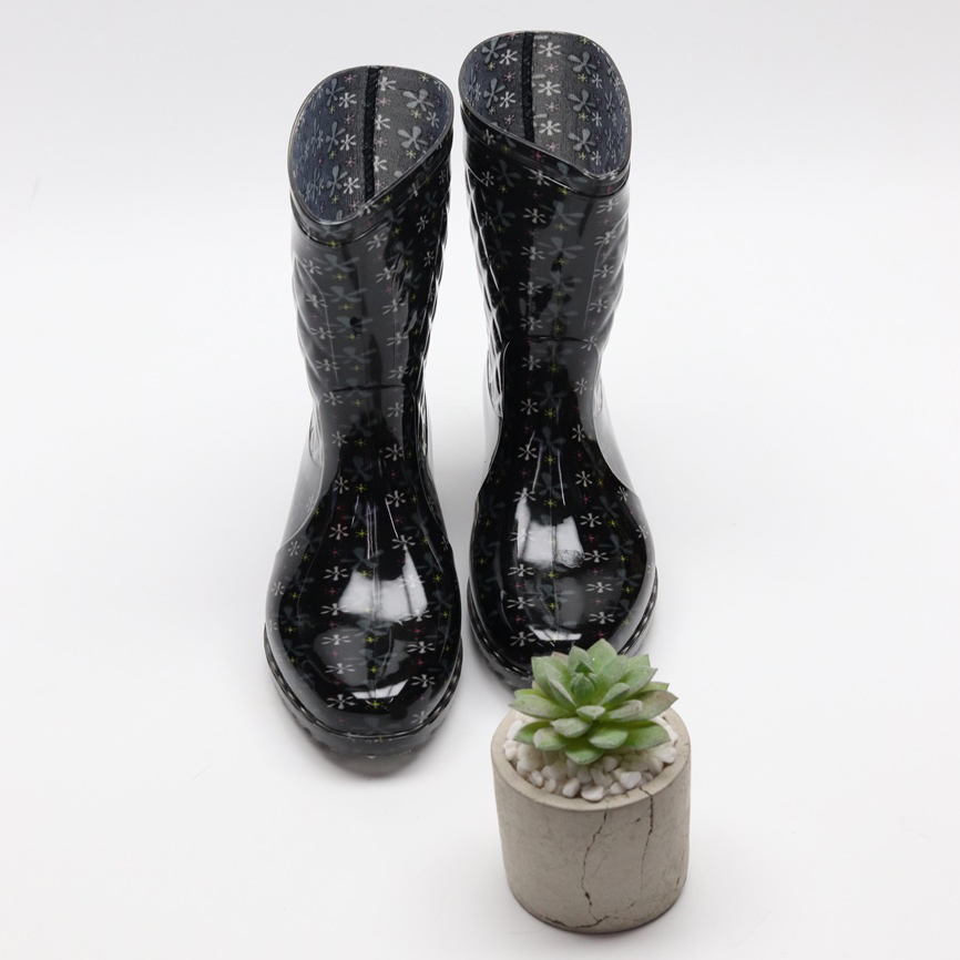  쁘띠 플라워 3cm 미들 장화 레인부츠