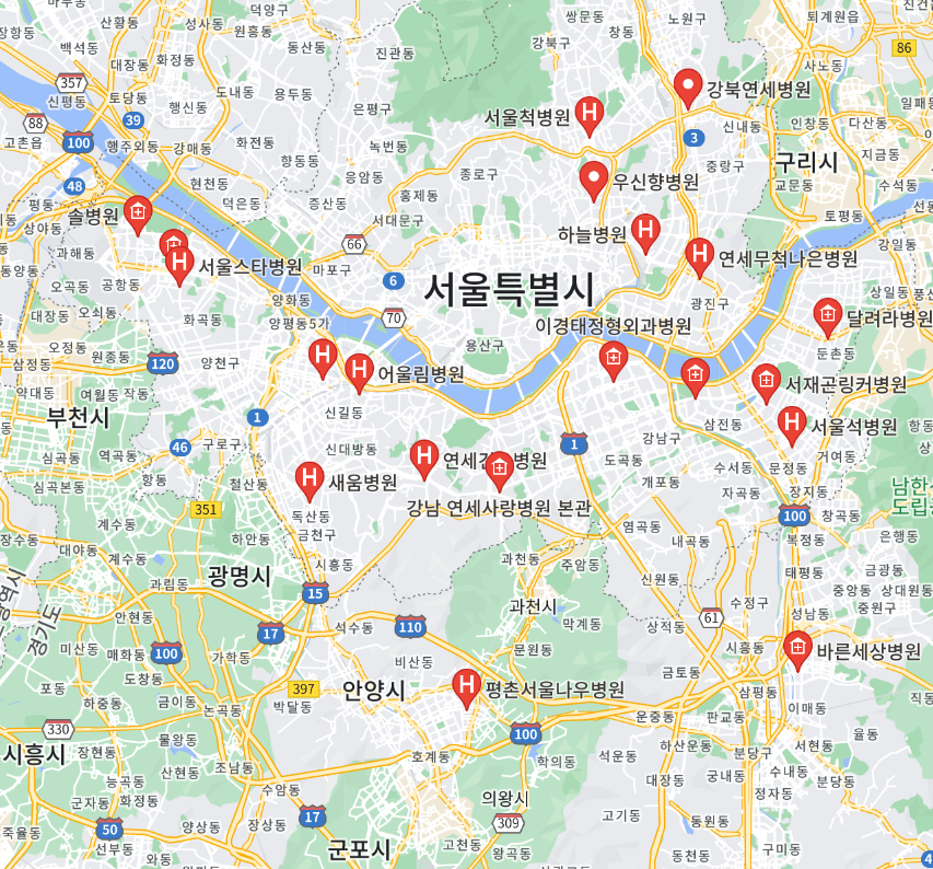 서울 부산 족저근막염 전문병원 위치 지도