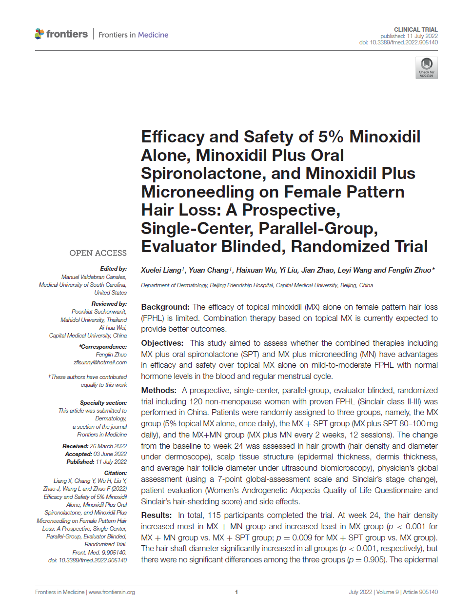 미녹시딜과 MTS 시술에 대한 논문 발표 자료
