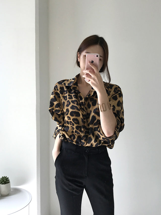 레오파드 호피 셔츠 블라우스
