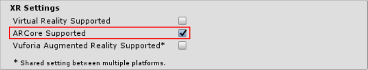 코더제로 유니티 매뉴얼 ARCore XR Settings ARCore Supported