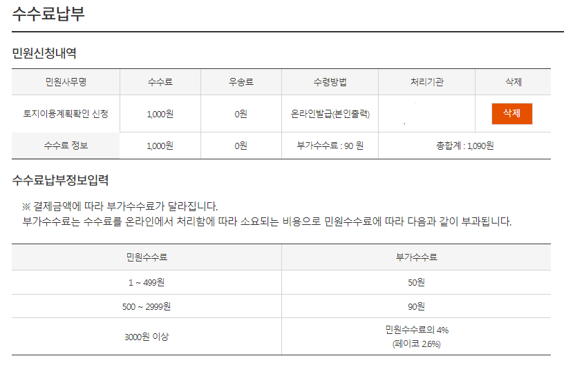 토지이용계획확인서수수료