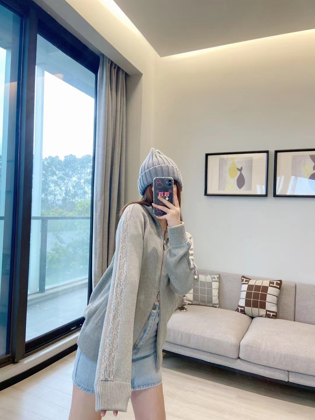  [DIOR] 디올 오블리크 자카드 니트 집업 가디건 113M223AT187_885