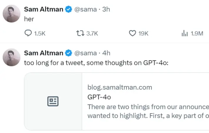 샘 올트먼 X(트위터) 게시물