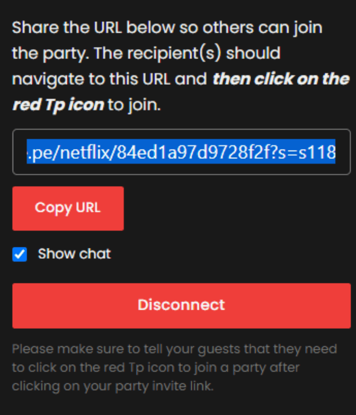 Copy URL을 눌러서 방의 링크를 복사한다. 그리고 친구들에게 링크를 보낸다.