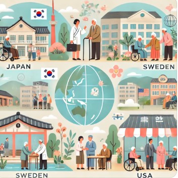 외국 노후 정책의 이미지를 3부분으로 나누어 표현한 이미지