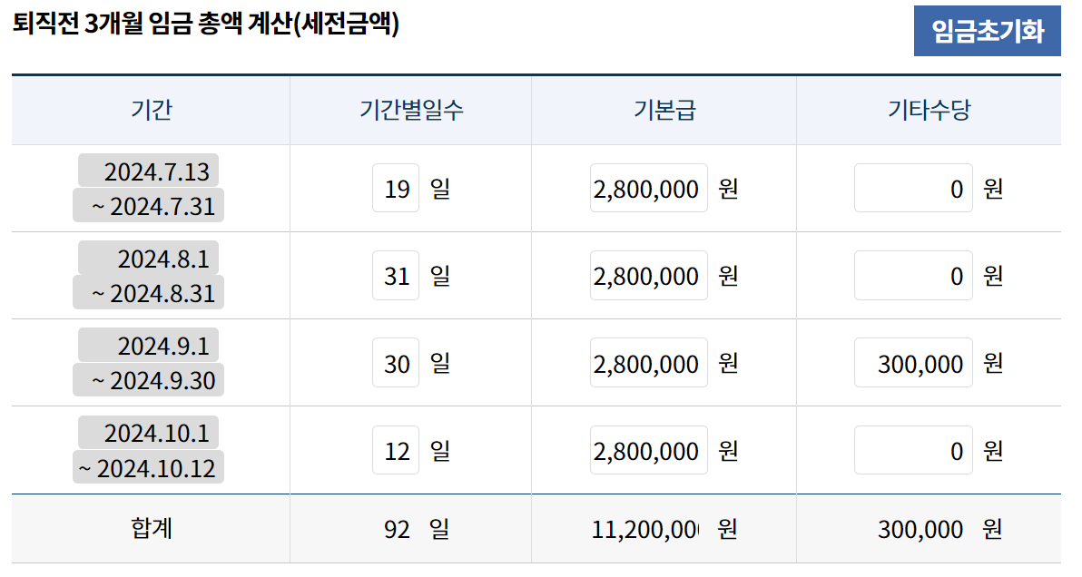 퇴직금 계산