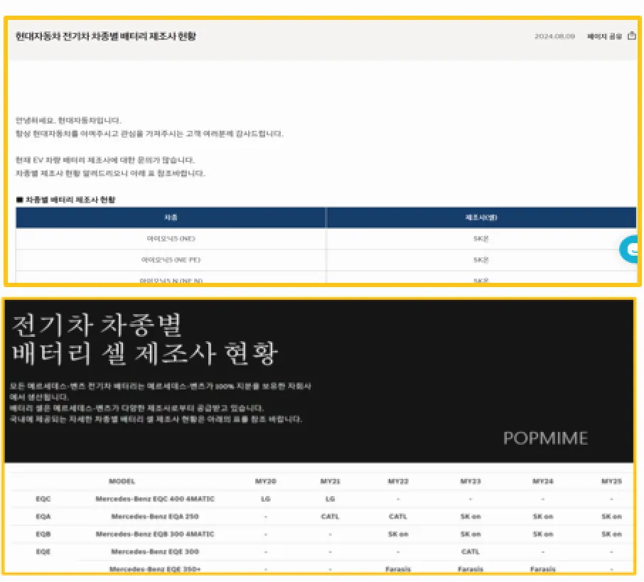 업체별 배테러 제조사