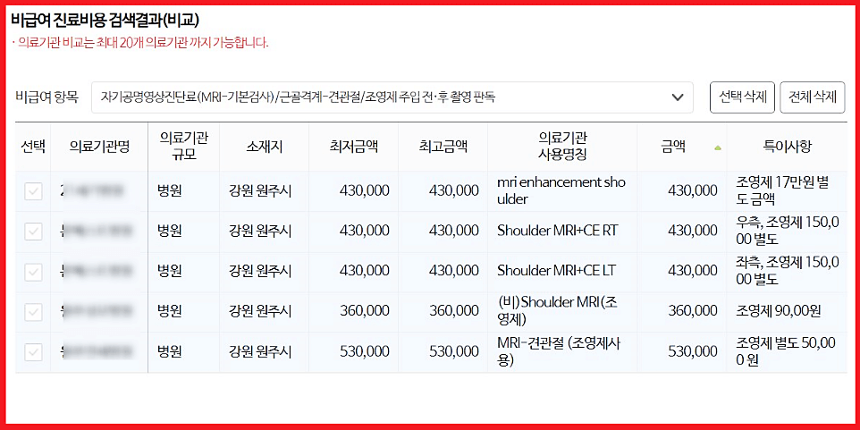 비급여-진료비용-검색결과-비교-금액-최저금액