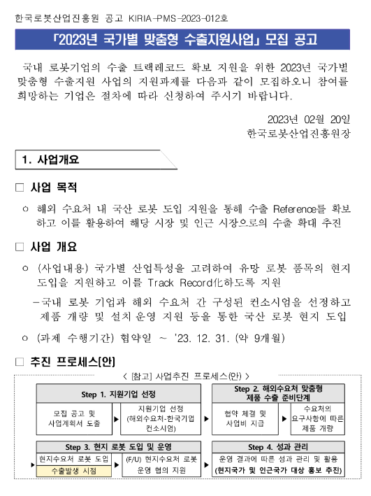  2023년 국가별 맞춤형 수출지원사업 모집 공고