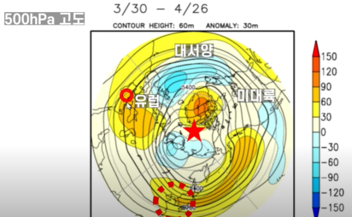 일본기상청-2024년-3월30일-4월26일-까지-500hpa-고도-기압-예측-분포도