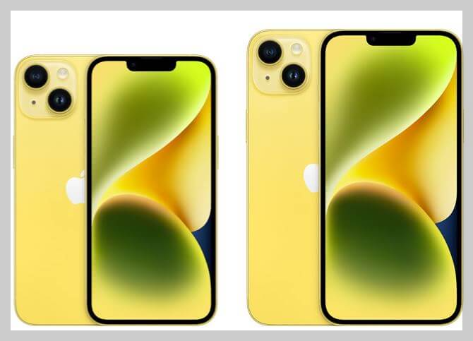아이폰14 옐로 색상과 플러스 모델 옐로 색상