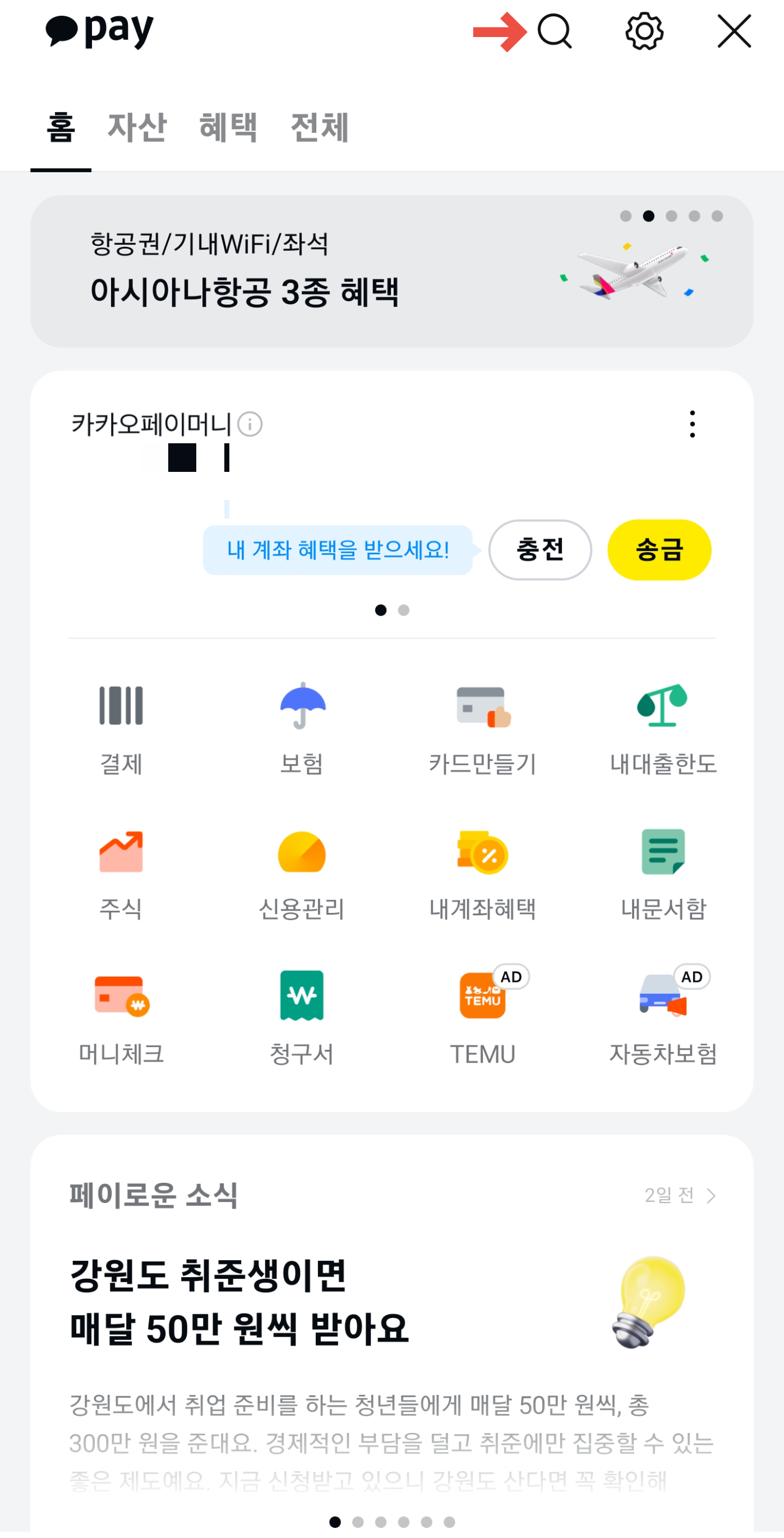 카카오페이 메뉴 이미지