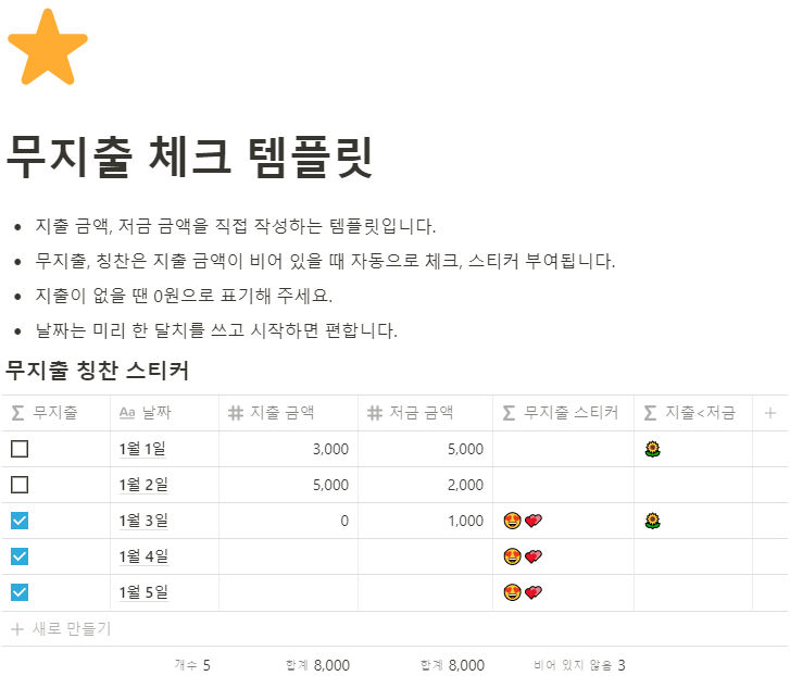  [노션] 무지출 스티커 템플릿 공유