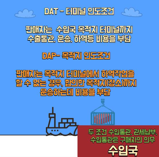  DAT (터미널 인도조건) DAP (목적지 인도조건) 의 차이점은?