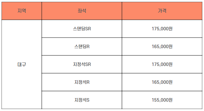 대구 티켓 가격표