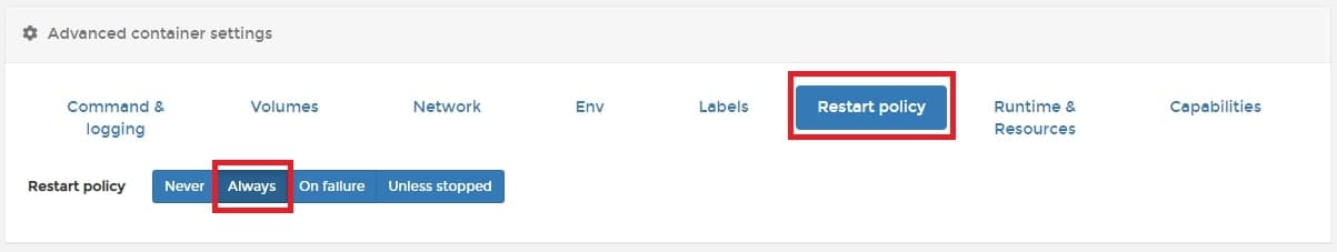재시작 정책 설정
