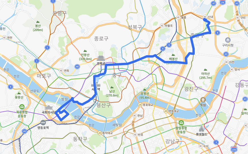  서울 262번버스 노선, 시간표[신내동,망우역,청량리역,을지로,남대문,서울역,여의도 환승센터]