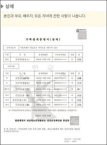 가족관계증명서 상세