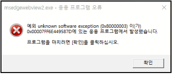 msedgewebview2.exe 오류 (0x80000003) 이미지