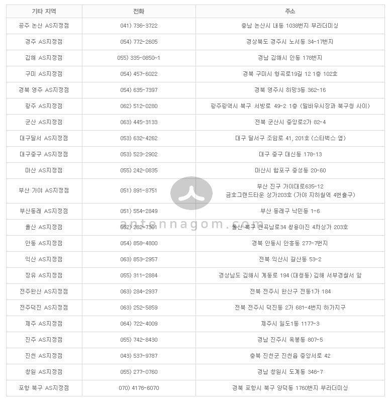 부라더미싱 지역 서비스센터