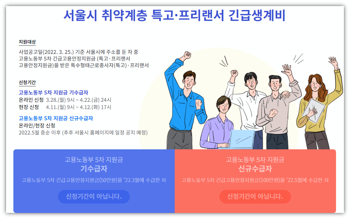 서울시 특고 프리랜서 긴급생계비 50만원 대상 신청방법