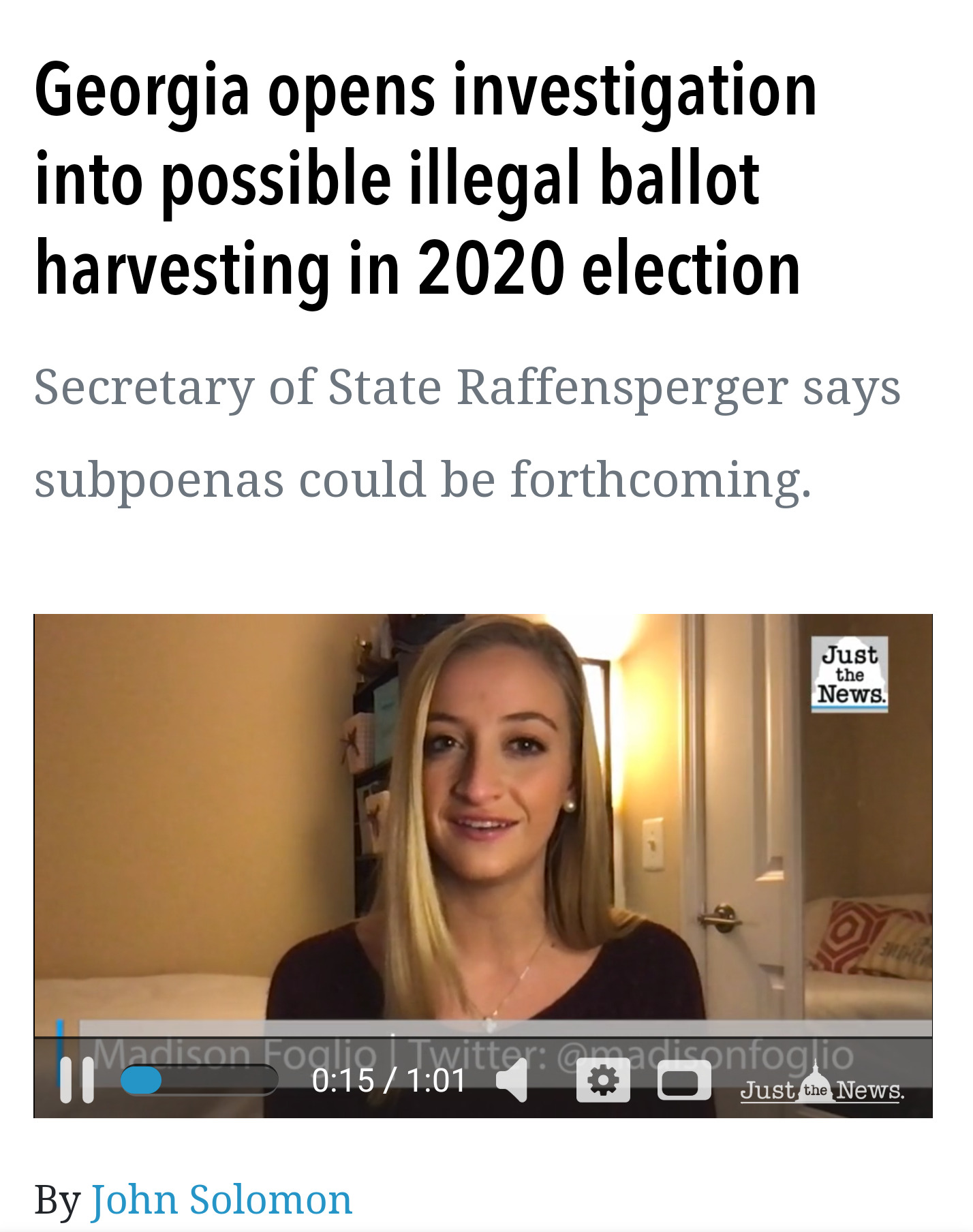 조지아 주, 2020년 선거 불법적 투표 수사 개시 Georgia opens investigation into possible illegal ballot harvesting in 2020 election