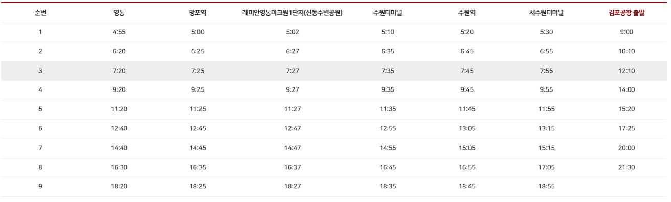 4300번 공항리무진 시간표