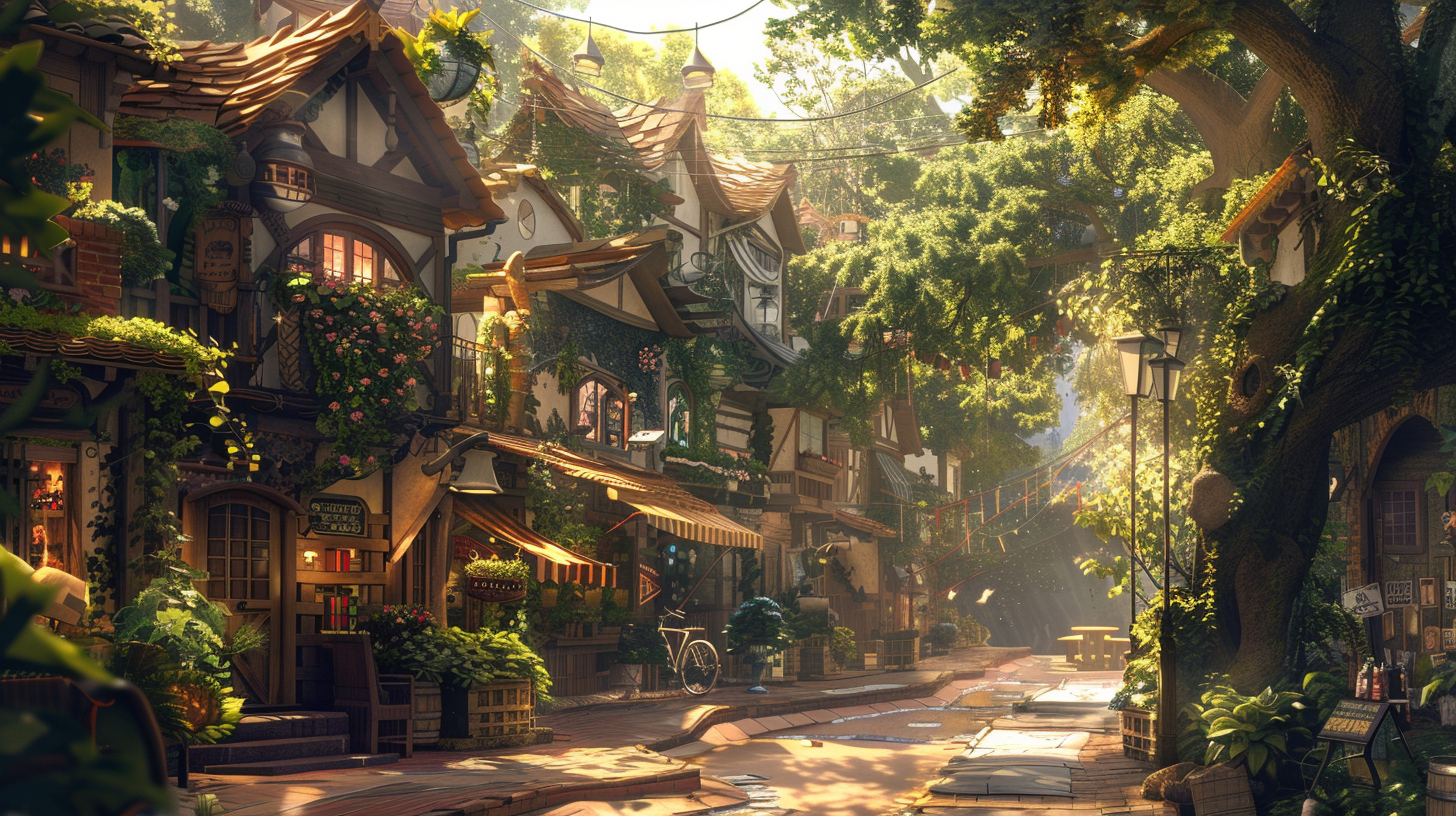 The scenery of a magical village, including village streets and village shops, has been realized. 
The scenery of a magical village, including village streets and village shops, has been realized.