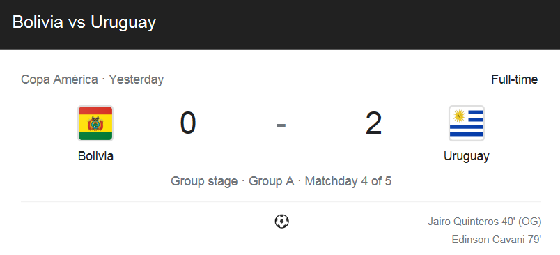  (2021 코파 아메리카) 볼리비아 (0) 대 우루과이 (2) 축구 경기 하이라이트