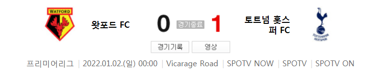  잉글랜드 프리미어리그 21라운드 - 왓포드 VS 토트넘 홋스퍼 (21/22 시즌 축구 2022년 1월 2일 경기)
