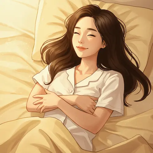 허리 통증으로 불편함을 겪는 여성이 편안하게 누워있는 모습