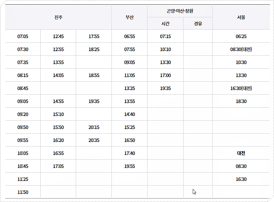 시외버스 시간표