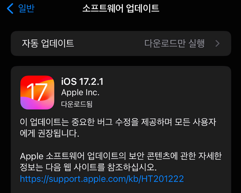 iOS 17.2.1 업그레이드