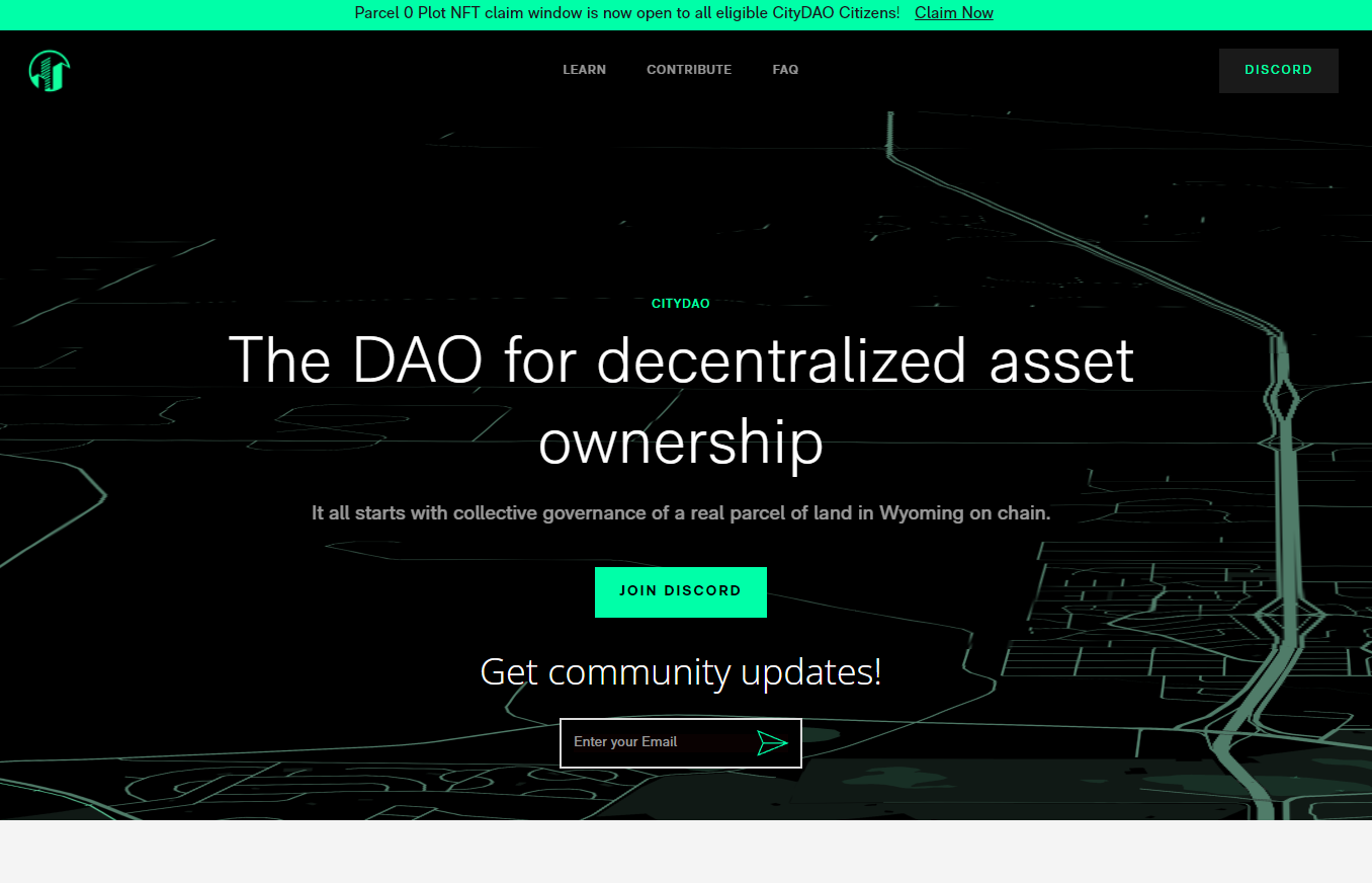  시티DAO(City DAO) 실물 토지 기반 NFT 와이오밍 주 토지 에어드랍 클레임 시작