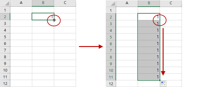 연속되는 숫자를 입력할 때 마우스 드래그로 하면 입력 가능하다.