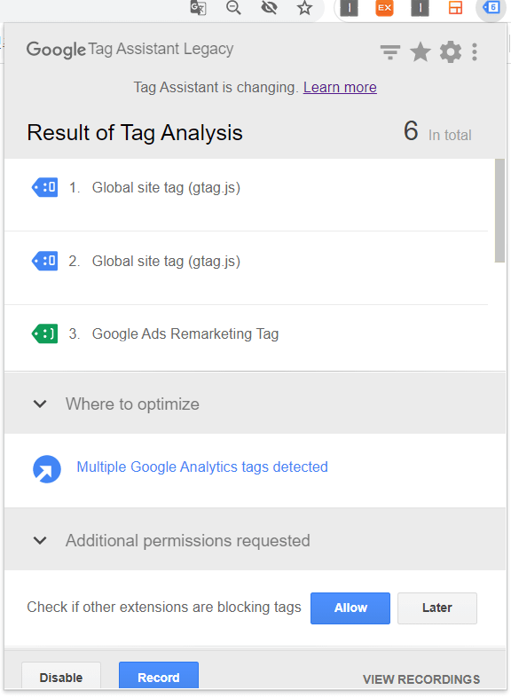  Google Tag Assistant Legacy icon 의미하는 것을 무엇일까?