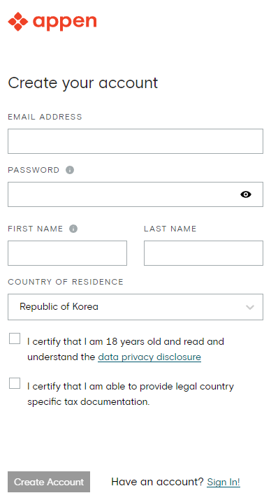 Appen 가입창
