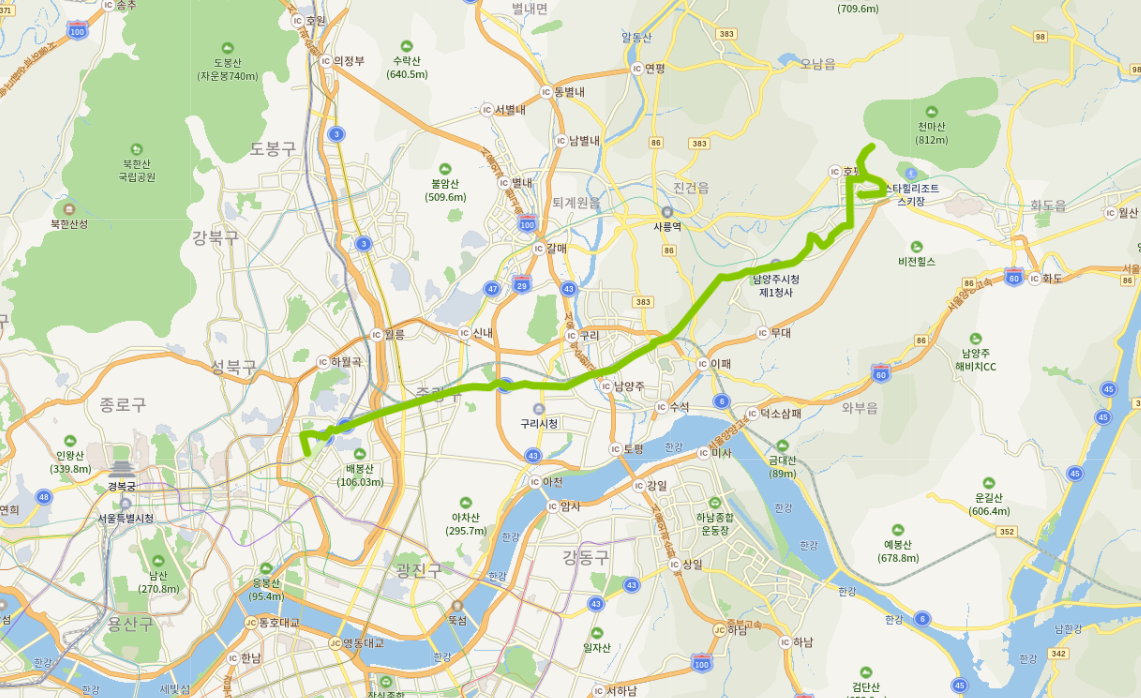  165번 버스 노선, 첫차, 막차 시간표(남양주~동대문 청량리역)