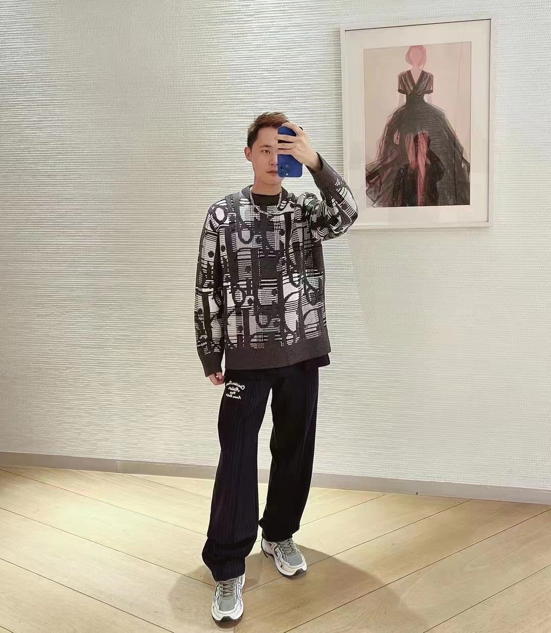  [DIOR] 디올 타탄 모티브 오블리크 니트 스웨터 213M658AT377_C880