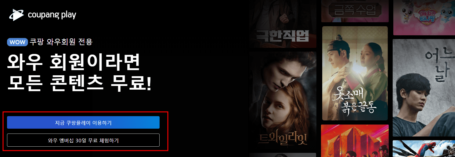 쿠팡 플레이 홈페이지