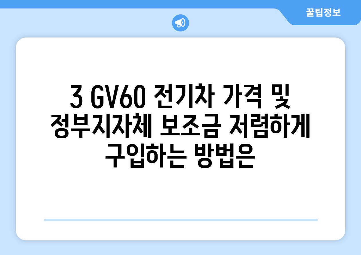 3. GV60 전기차 가격 및 정부/지자체 보조금: 저렴하게 구입하는 방법은?