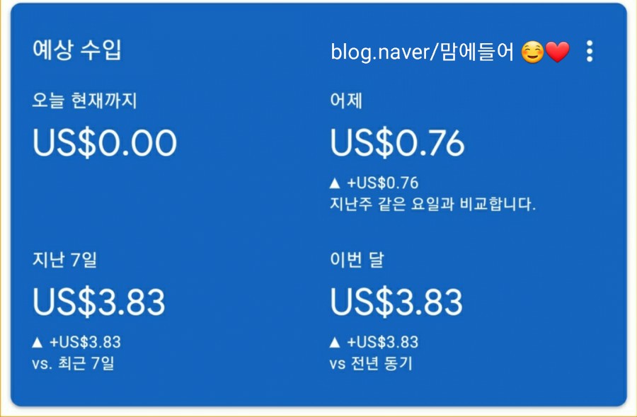  초보 티스토리 블로그-구글애드센스 승인3일째 수익 인증