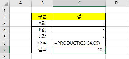 엑셀 PRODUCT 함수