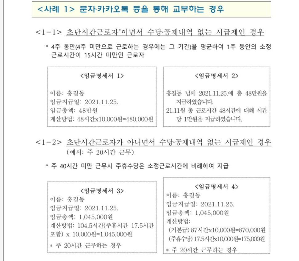  임금명세서 의무화 과태료 발급방법