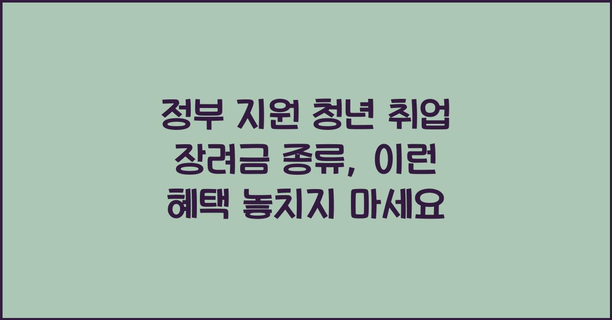 정부 지원 청년 취업 장려금 종류