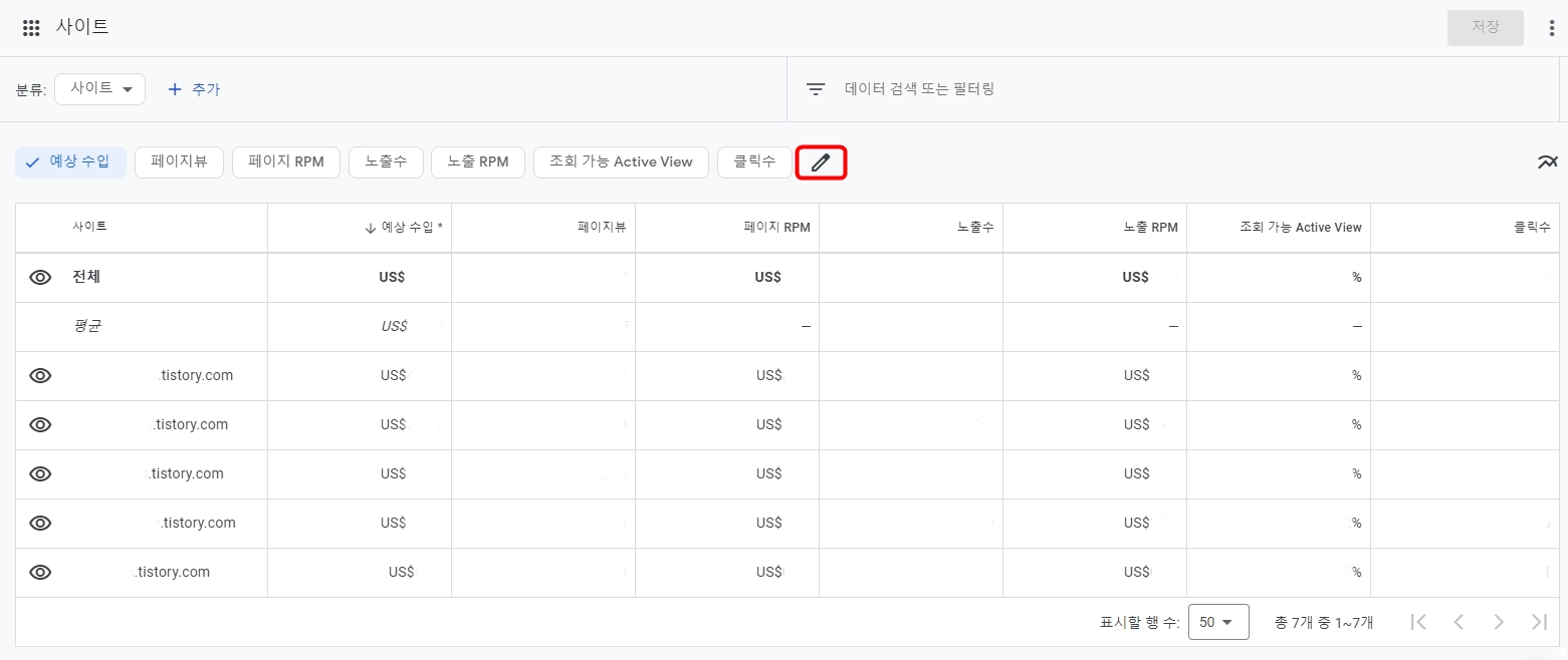 측정항목 수정