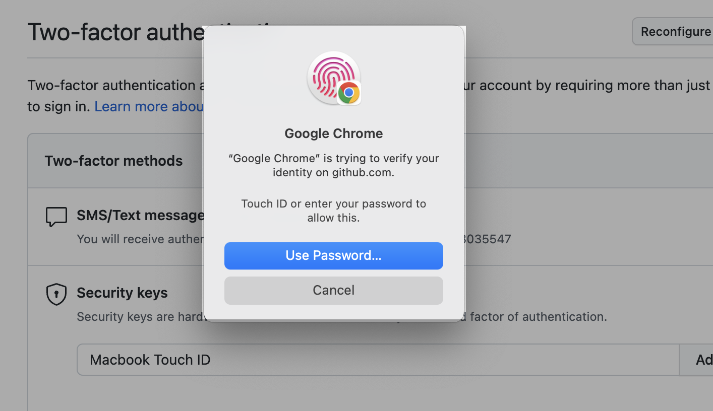 Github 2FA, 문자인증 대신 Touch ID 사용하기