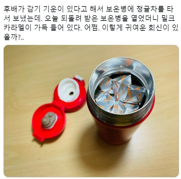  감기 기운 있는 후배에게 청귤차를 타서 보냈더니