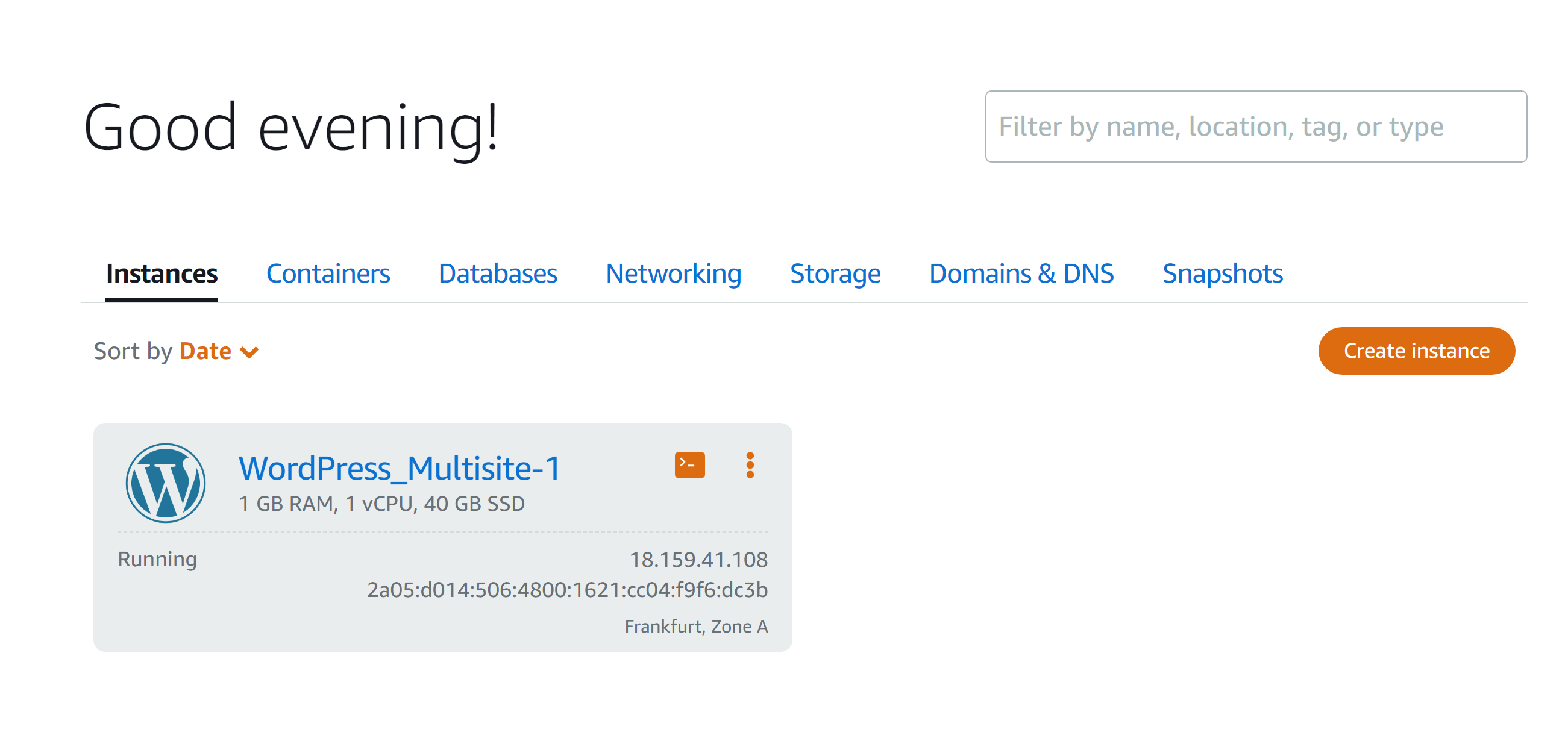 AWS Lightsail Dashboard Instances AWS Lightsail Dashboard Instances